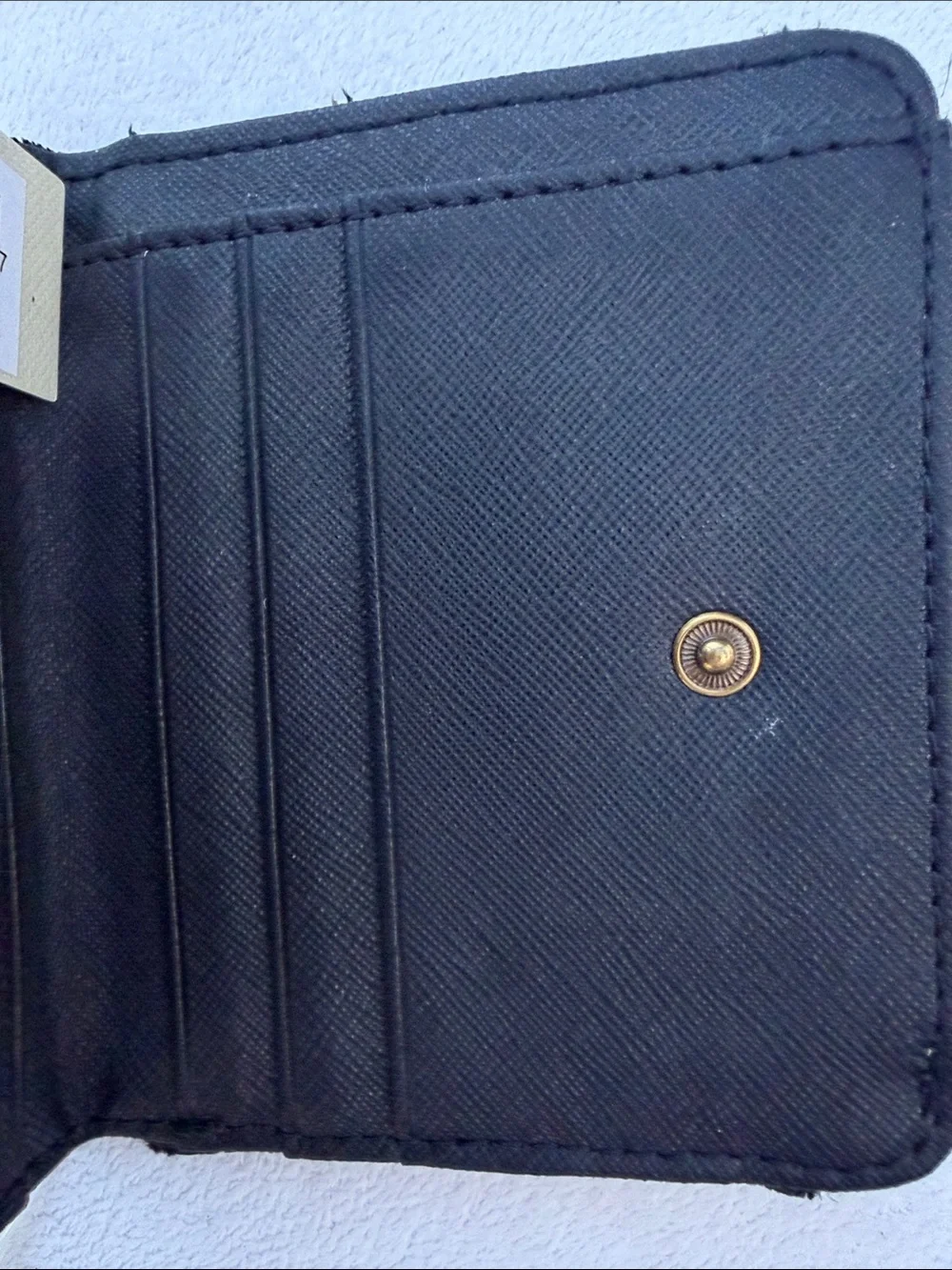 Fossil Black Quilted Zip Coin Wallet with Gold Accents